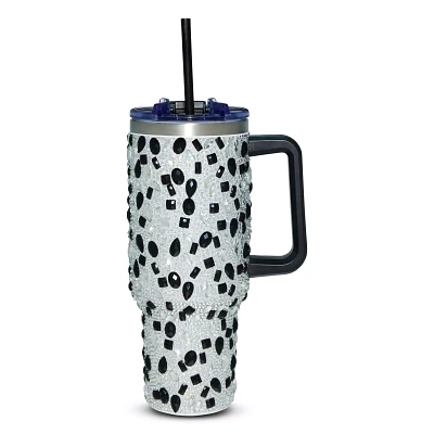 and Silver Bedazzled Tumbler with Straw