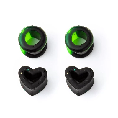 Multi-Pack Black and Green Silicone Tunnels - 2 Pair