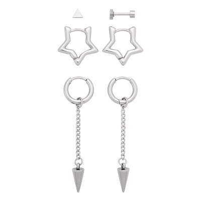 Multi-Pack Stud Star Hoop and Dangle Earrings 3 Pair - 18 Gauge