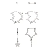 Multi-Pack CZ Stud Heart Star Hoop and Dangle Earrings 3 Pair - 18 Gauge