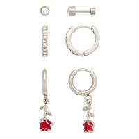 Multi-Pack Stud and Rose Hoop Earrings 3 Pair - 18 Gauge