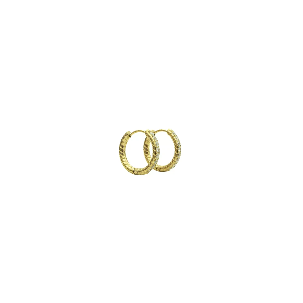CZ Goldtone Patterned Huggie Hoop Earrings