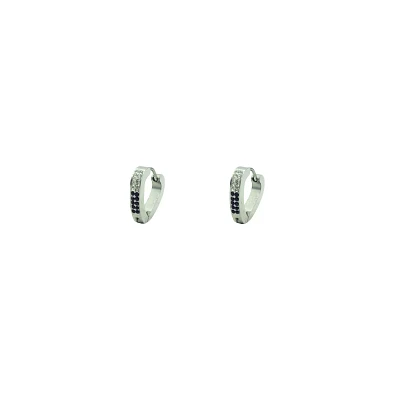 CZ Silvertone and Black Huggie Hoop Earrings