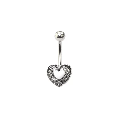 Silvertone Heart Swirl Belly Ring - 14 Gauge