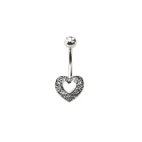 Silvertone Heart Swirl Belly Ring - 14 Gauge