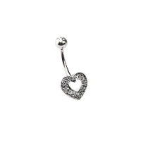 Silvertone Heart Swirl Belly Ring - 14 Gauge