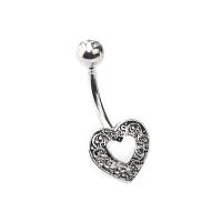Silvertone Heart Swirl Belly Ring - 14 Gauge