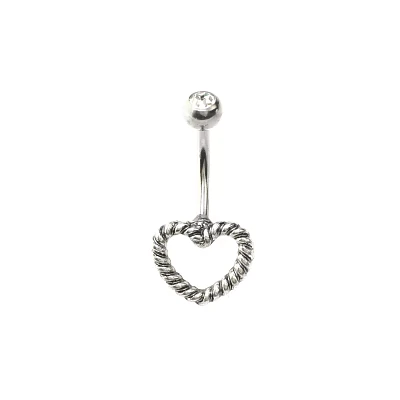 Silvertone Rope Heart Belly Ring - 14 Gauge