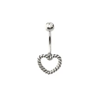 Silvertone Rope Heart Belly Ring - 14 Gauge
