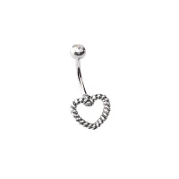 Silvertone Rope Heart Belly Ring - 14 Gauge