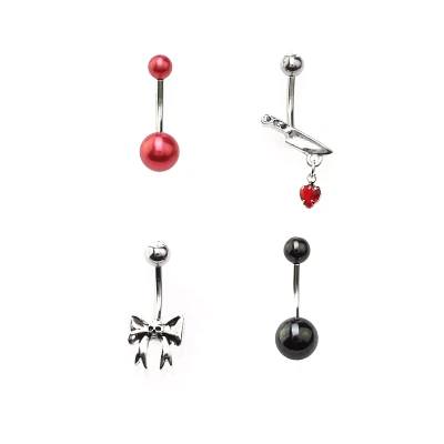 Multi-Pack Skull Bow and Dagger Belly Rings 4 Pack - 14 Gauge