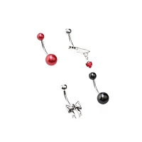 Multi-Pack Skull Bow and Dagger Belly Rings 4 Pack - 14 Gauge