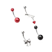 Multi-Pack Skull Bow and Dagger Belly Rings 4 Pack - 14 Gauge