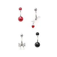 Multi-Pack Skull Bow and Dagger Belly Rings 4 Pack - 14 Gauge