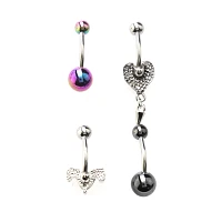 Multi-Pack Heart Skeleton Ribs Belly Rings 4 Pack - 14 Gauge