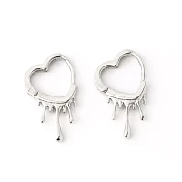 Silvertone Dripping Heart Huggie Hoop Earrings