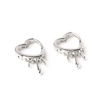 Silvertone Dripping Heart Huggie Hoop Earrings