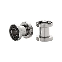 CZ Black Silvertone Screw Fit Tunnels