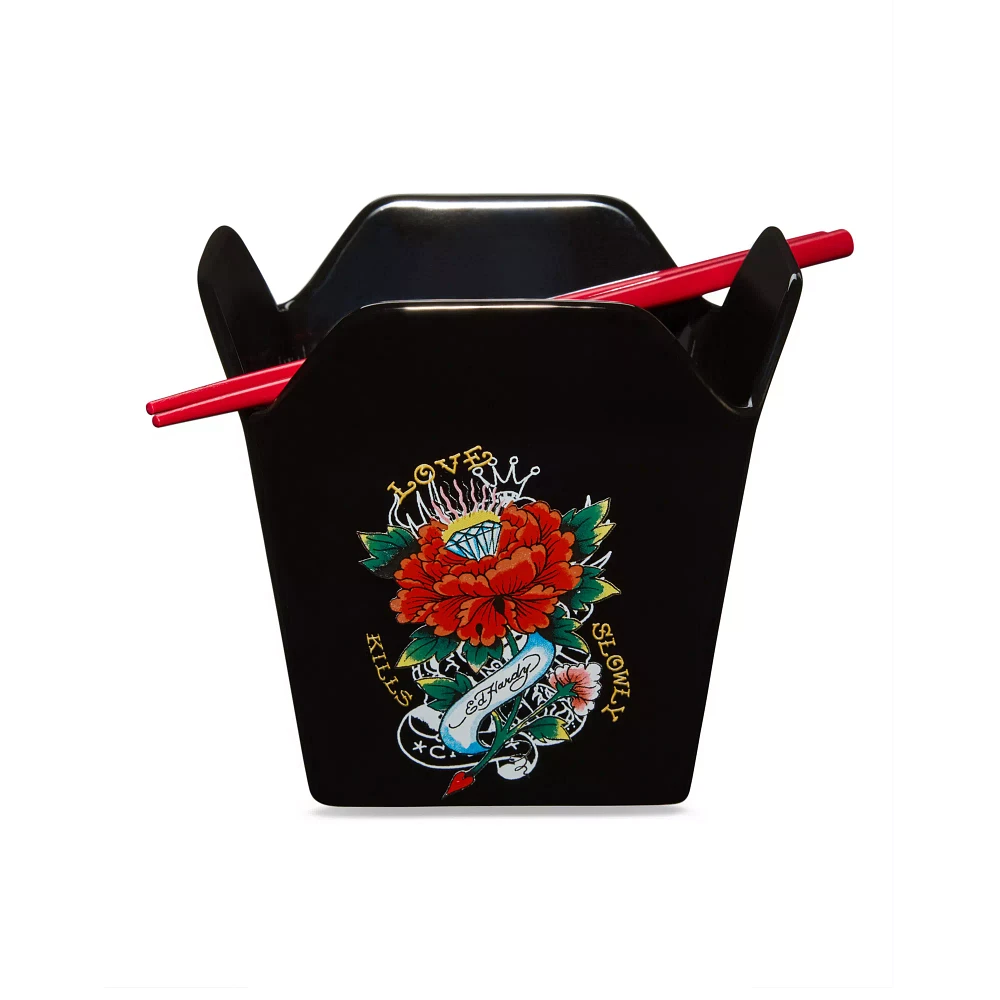 Ed Hardy Love Kills Slowly Take Out Bowl with Chopsticks - 16 oz.