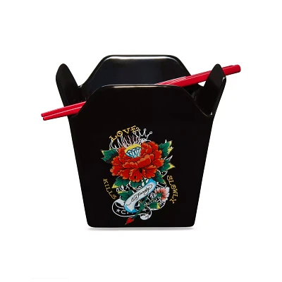 Ed Hardy Love Kills Slowly Take Out Bowl with Chopsticks - 16 oz.