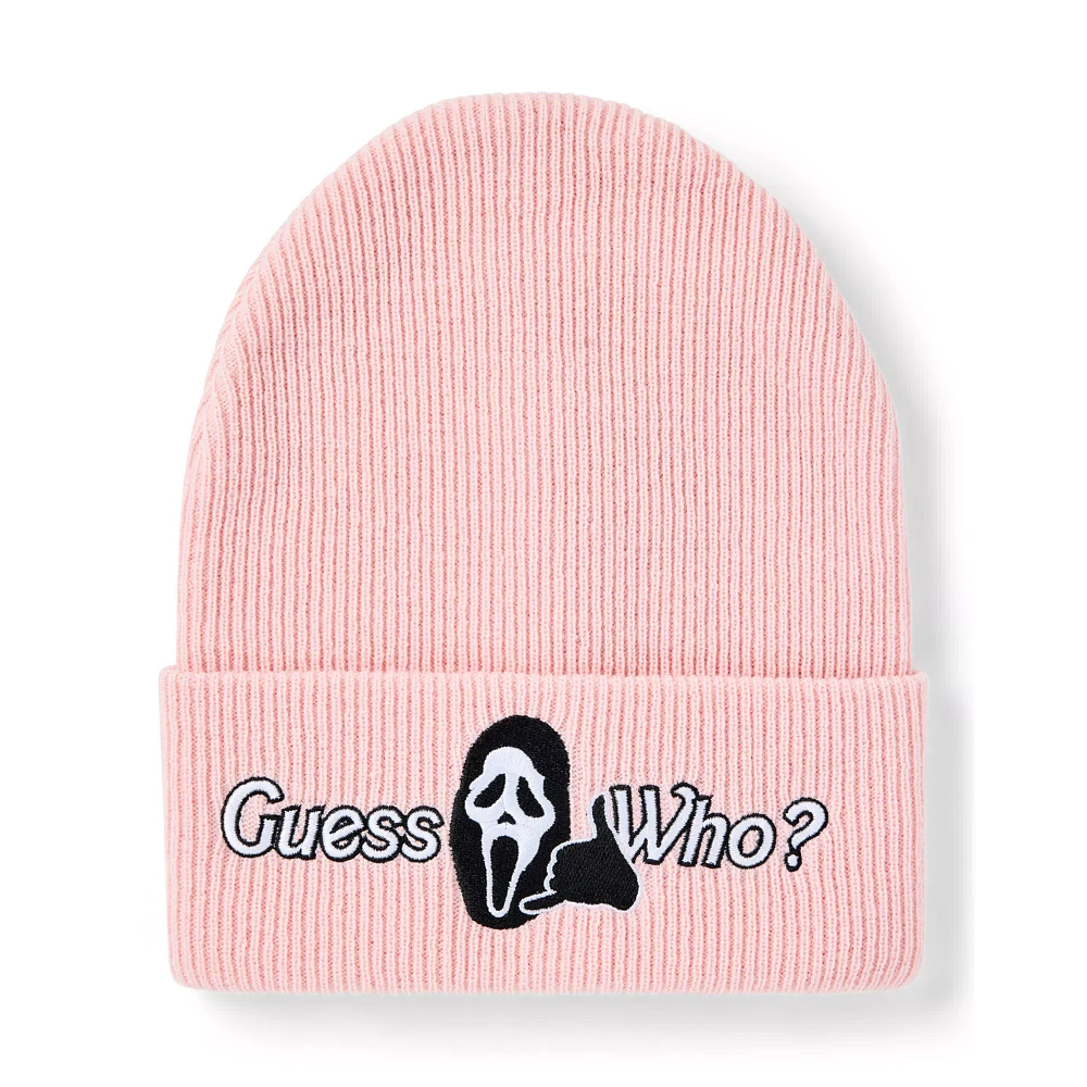 Pink Guess Who Cuff Beanie Hat - Ghost Face
