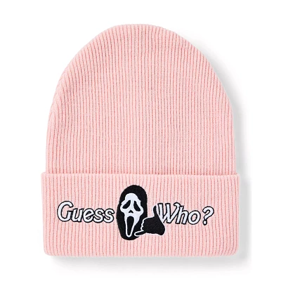 Pink Guess Who Cuff Beanie Hat - Ghost Face