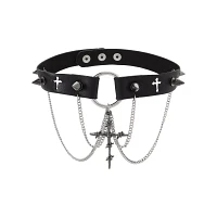Black Cross Spiked Chain Choker Necklace