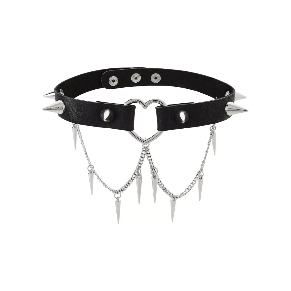 Black Heart Spiked Chain Choker Necklace