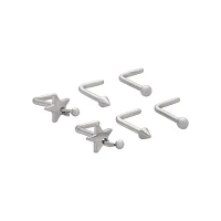 Multi-Pack Star Silvertone L-Bend Nose Rings 6 Pack - 18 Gauge