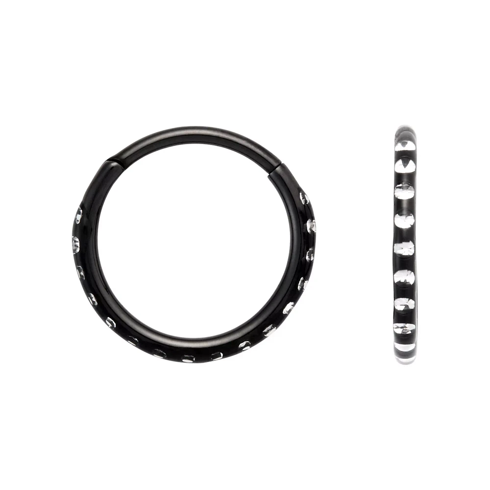 Black Titanium Crystal Hinge Hoops - 18 Gauge
