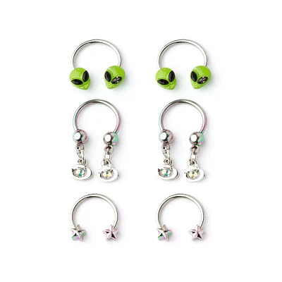 Multi-Pack Alien Horseshoe Rings 3 Pair - 16 Gauge