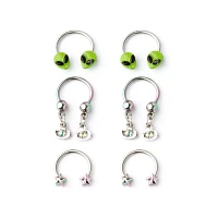 Multi-Pack Alien Horseshoe Rings 3 Pair - 16 Gauge