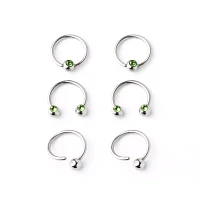 Multi-Pack Green CZ Horseshoe and Captive Rings 3 Pair - 16 Gauge