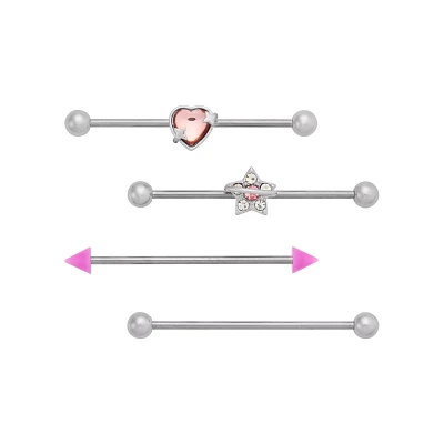 Multi-Pack Titanium Heart and Star Industrial Barbells 4 Pack - 14 Gauge