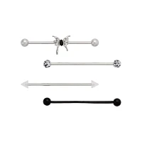 Multi-Pack Silvertone and Black Drippy Butterfly Industrial Barbells 4 Pack - 14 Gauge
