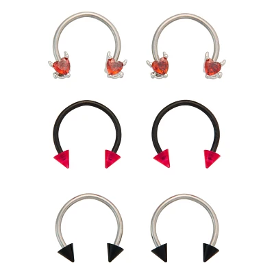 Multi-Pack CZ Red Devil Horseshoe Rings 16 Gauge - 3 Pair