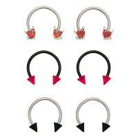 Multi-Pack CZ Red Devil Horseshoe Rings 16 Gauge - 3 Pair