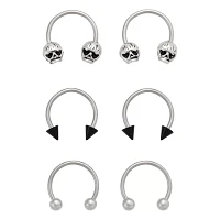Multi-Pack Silvertone and Black Skull Horseshoe Rings 18 Gauge - 3 Pair