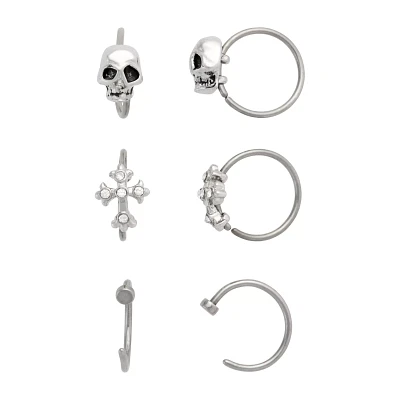 Multi-Pack Titanium CZ Skull and Cross Nose Hoops and Half Hoops 6 Pack - 20 Gauge