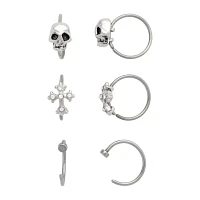 Multi-Pack Titanium CZ Skull and Cross Nose Hoops and Half Hoops 6 Pack - 20 Gauge