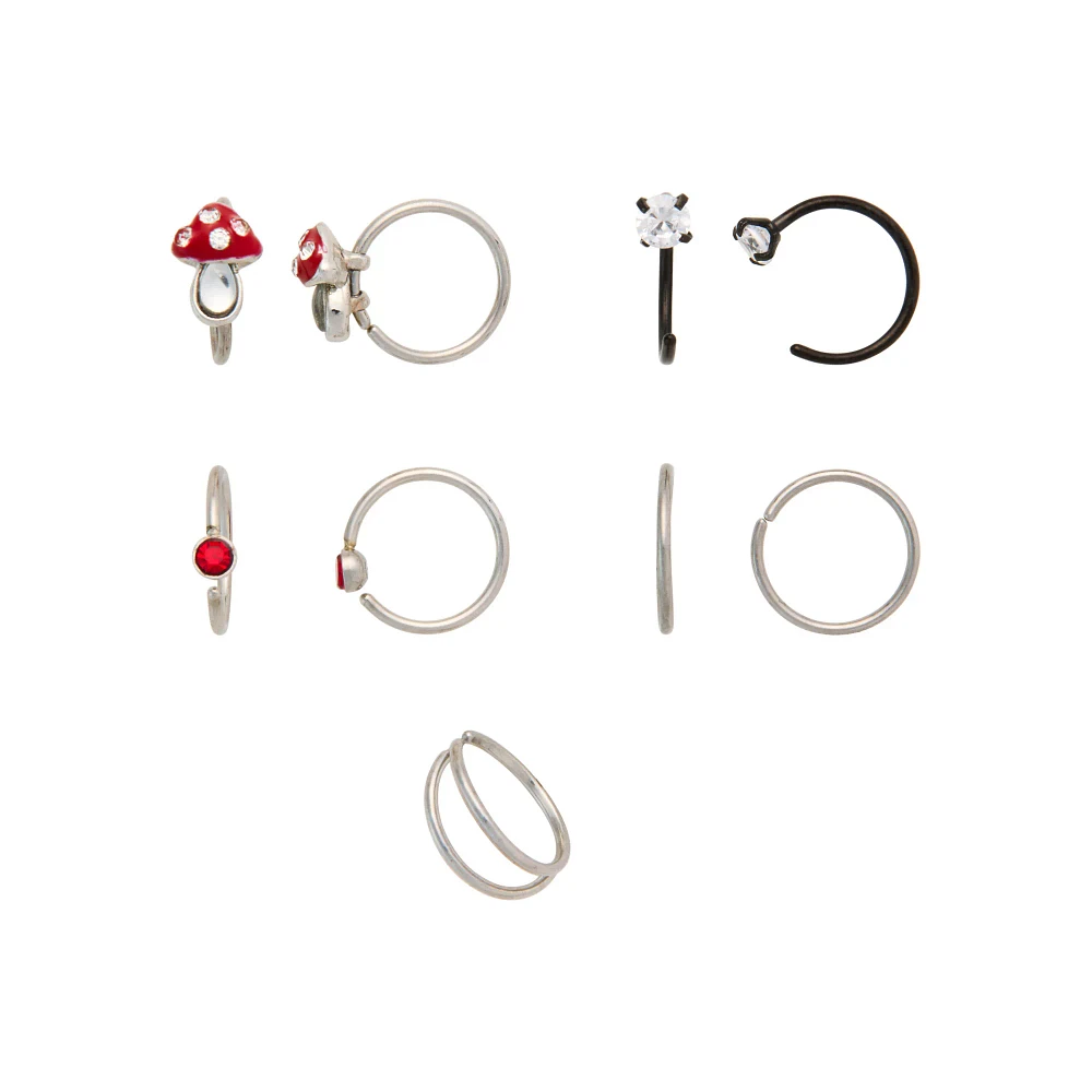 Multi-Pack CZ Mushroom Nose Hoops 9 Pack - 20 Gauge