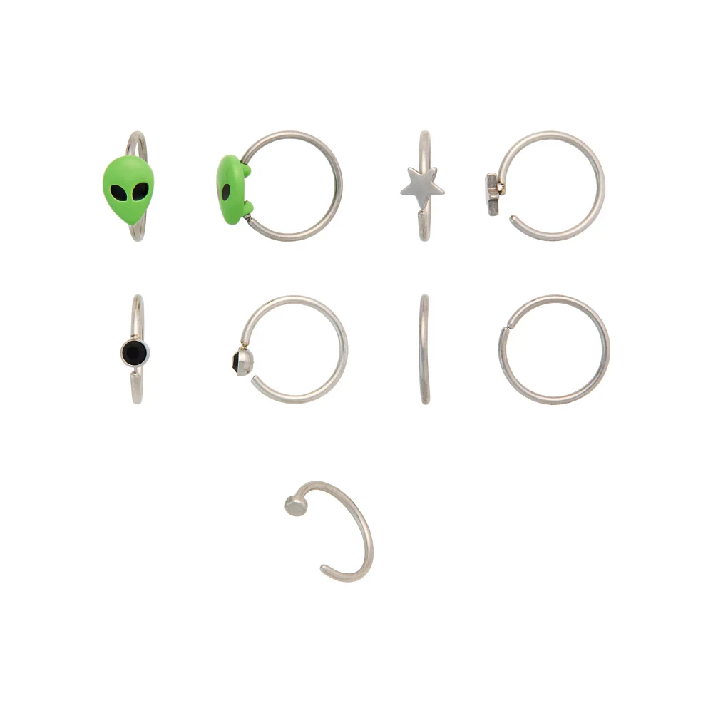 Multi-Pack Alien and Star Nose Hoops 9 Pack - 20 Gauge