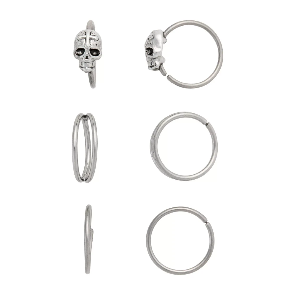 Multi-Pack Skull and Illusion Double Hoops 6 Pack - 20 Gauge