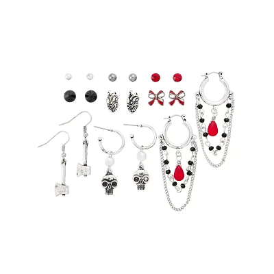Multi-Pack Gothic Studs and Dangle Earrings - 9 Pair