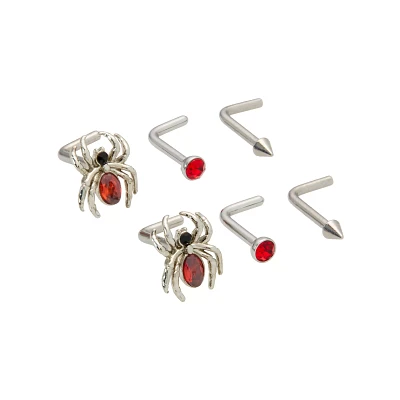 Multi-Pack Red CZ Spider L-Bend Nose Pins 6 Pack - 18 Gauge