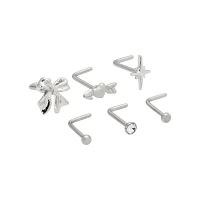 Multi-Pack Bow Heart and Star L-Bend Nose Pins 6 Pack - 20 Gauge