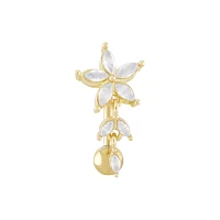 14K Gold CZ Flower Dangle Belly Ring - 14 Gauge