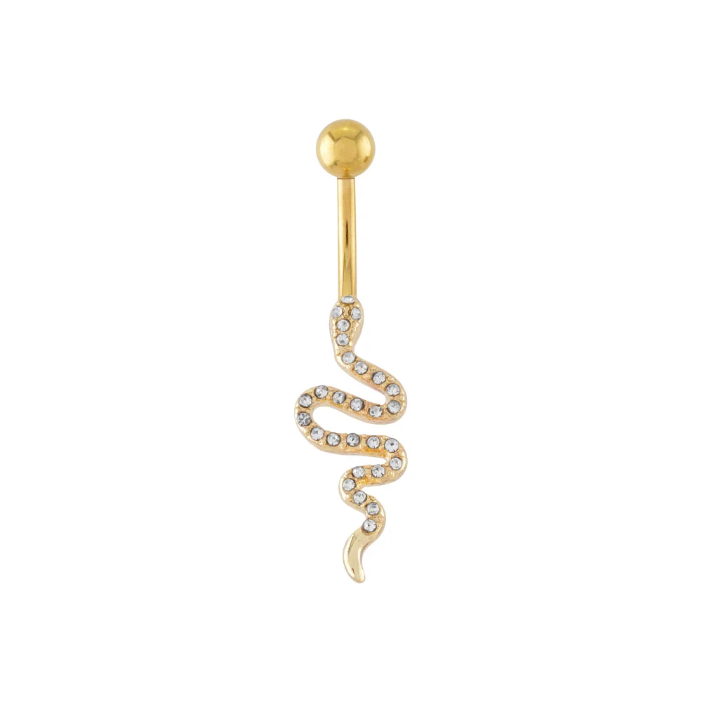 Titanium Goldtone CZ Snake Belly Ring - 14 Gauge