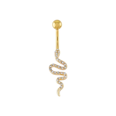 Titanium Goldtone CZ Snake Belly Ring - 14 Gauge