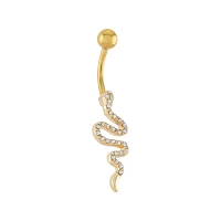 Titanium Goldtone CZ Snake Belly Ring - 14 Gauge